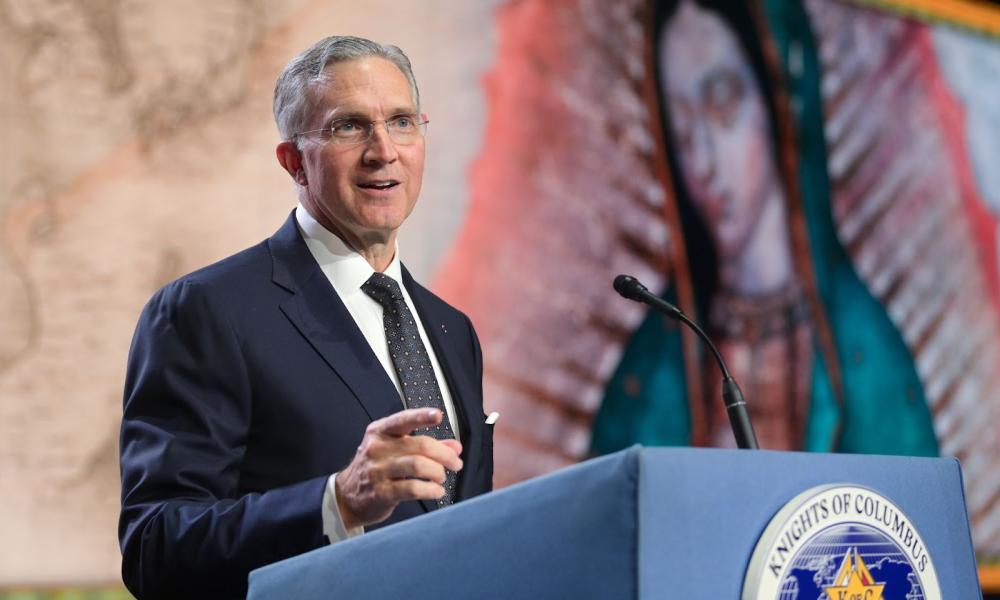 Supreme Knight Patrick E. Kelly delivers his annual report at the opening business session of the 141st Supreme Convention in Orlando, Fla., Aug. 1. (Photo by Tamino Petelinšek)