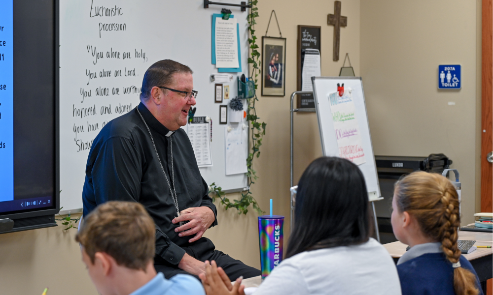 Bishop Parkes speaking to students