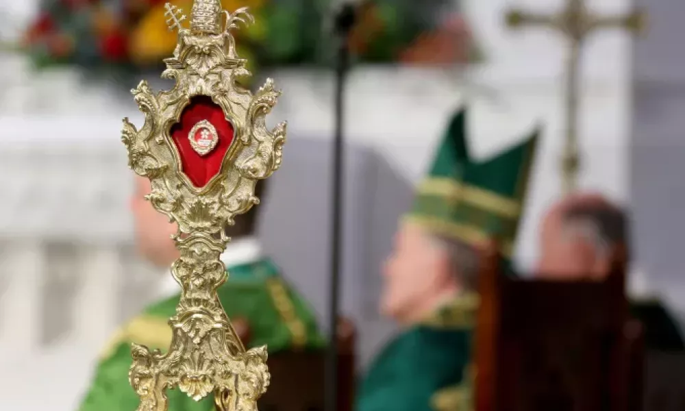 A reliquary containing Blessed Carlo Acutis' relic at a Mass at St. Dominic Parish in Brick, New Jersey. Photo by Thomas P. Costello II