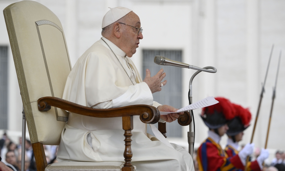 Pope Francis speaks about the essential role joy plays in evangelization during his weekly general audience in St. Peter's Square at the Vatican | Photo by Vatican Media