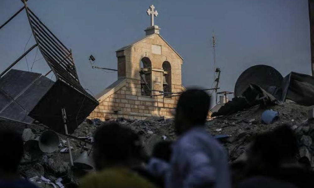 Destruction outside church grounds in Gaza. | Photo by Caritas Jerusalem