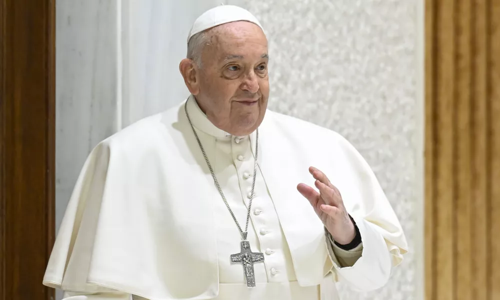 Pope Francis greets pilgrims at his general audience on Wednesday, Jan. 24, 2024, at the Paul VI Audience Hall at the Vatican. | Photo by Vatican Media