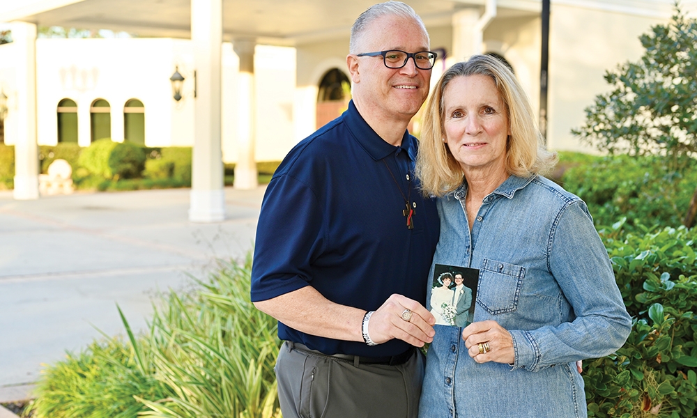 Deacon Mike and Lisa Ryba  in front of their home parish, St. Timothy Catholic Church in Lutz.