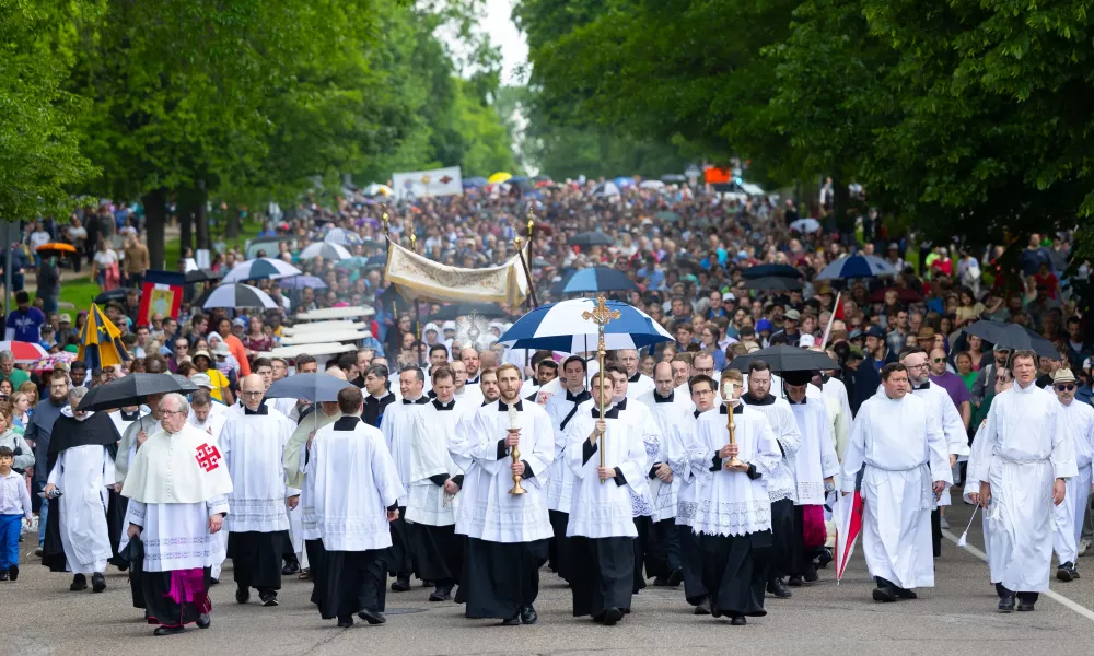 More than 7,000 people attended a Eucharistic procession in St. Paul, Minnesota, on May 27, 2024. | Photo by Dave Hrbacek/The Catholic Spirit.