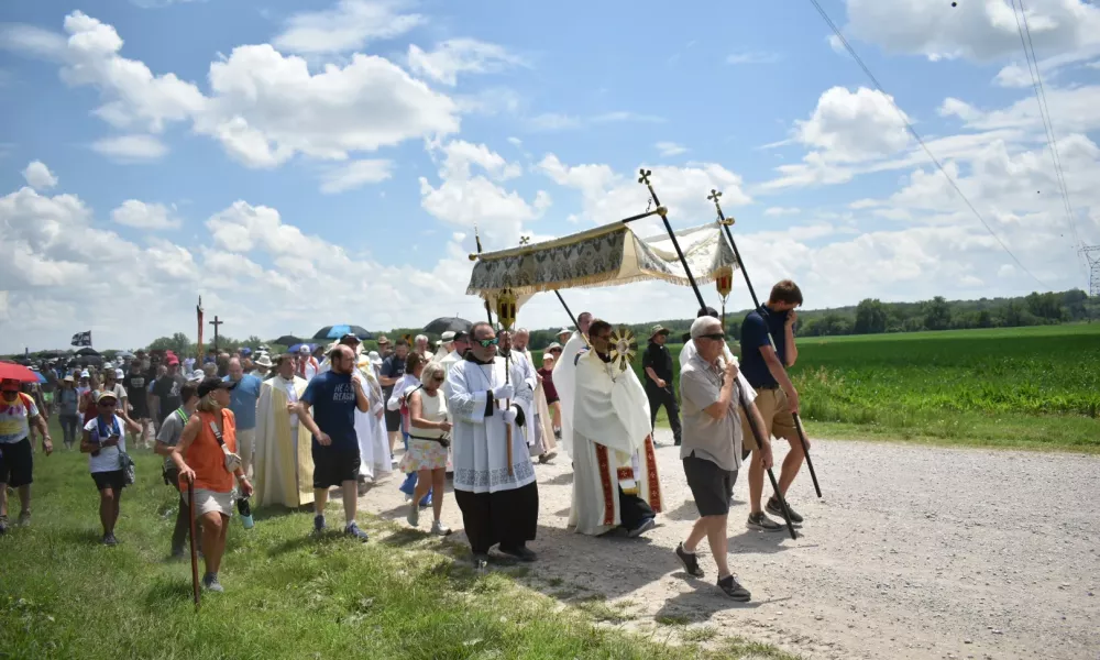 The National Eucharistic Pilgrimage passes southwest of Omaha, Nebraska, on June 21, 2024. | Photo by Kate Quiñones/CNA