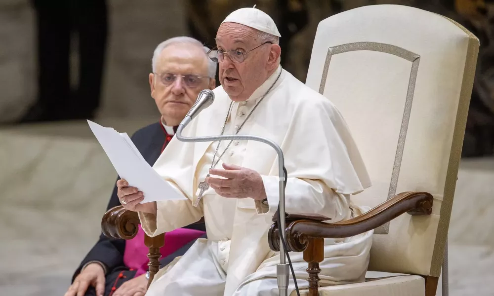 Pope Francis continued a series of lessons on the Holy Spirit during his weekly meeting with the public in the Vatican's Paul VI Hall on Aug. 21, 2024. | Photo by Daniel Ibanez/CNA