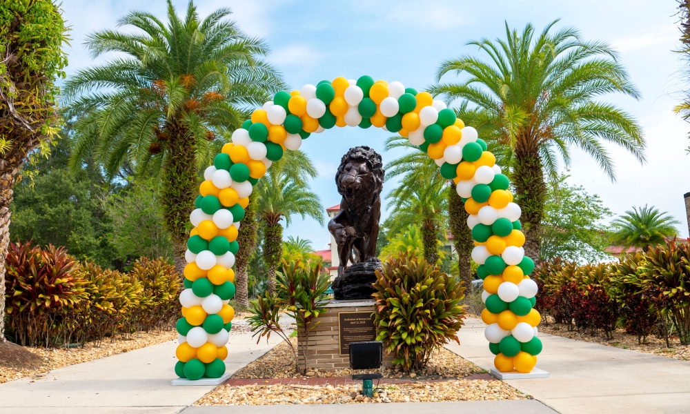 Leo the Lion sculpture is ready for a new year at Saint Leo University.