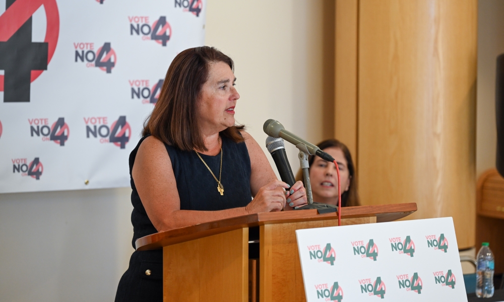 Dr. Ana Verdeja speaks out against Amendment 4 during a news conference at the Cathedral of St. Jude the Apostle on August 13, 2024. | Photo by Keishla Espinal.