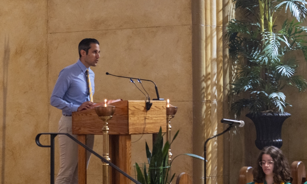 Political science instructor Frank Orlando provides the first reading. | Photo by Caroline Jorgensen, Saint Leo University