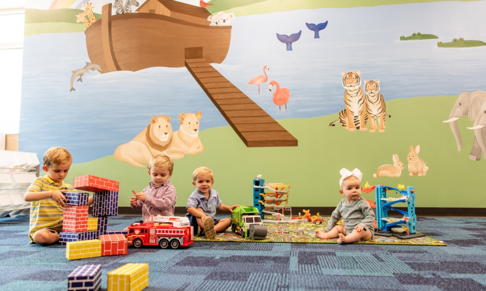 Children play in the new nursery.