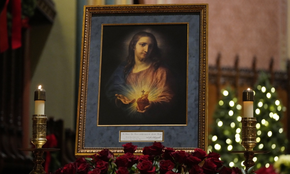 The new Knights of Columbus Sacred Heart Pilgrim Icon is pictured before a Mass and Sacred Heart Holy Hour at St. Mary's Church in New Haven, Connecticut, Jan. 3, 2025. (Photo by Paul Haring)