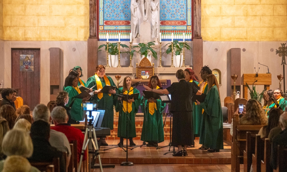 Saint Leo University students perform under the direction of Dr. Cynthia Selph at Gospel Plus Concert, March 12, in the Saint Leo Abbey Church. Special guest performers will be the Franklin & Marshall College Chamber Singers.