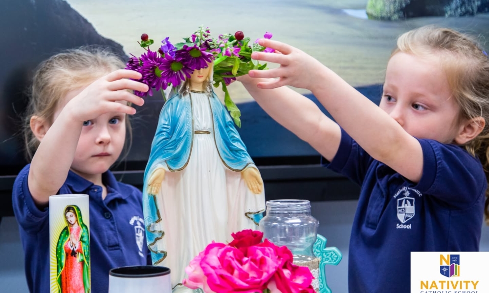 Young children crowning Mary