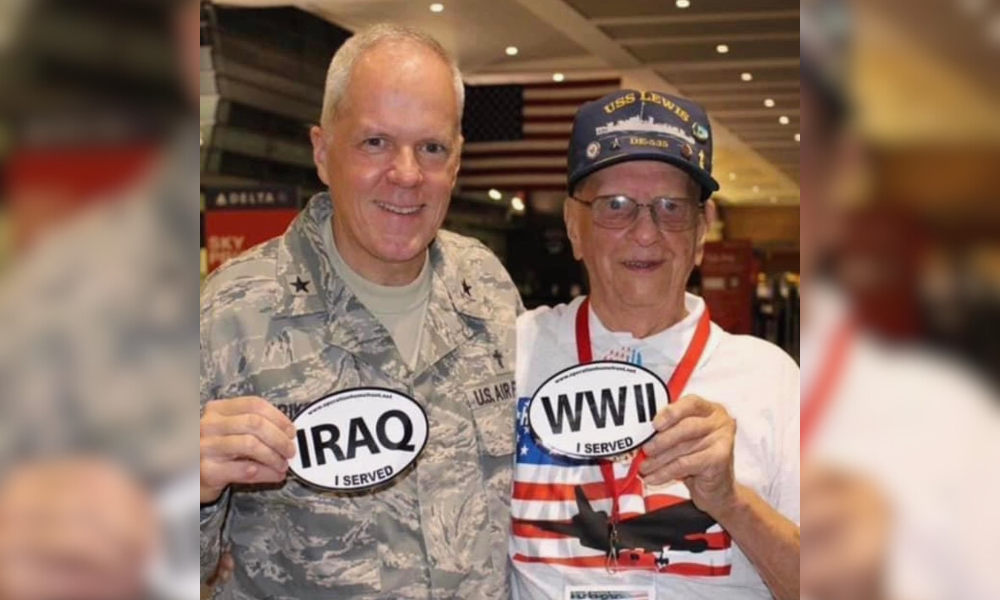 Fr. Erikson with his father on his return from an honor flight. | Courtesy Photo.