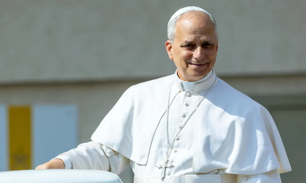 Pope Leo XIV greets pilgrims from the back of a pickup style popemobile before his general audience in St. Peter’s Square on June 11, 2025. | Photo by Daniel Ibanez/CNA.