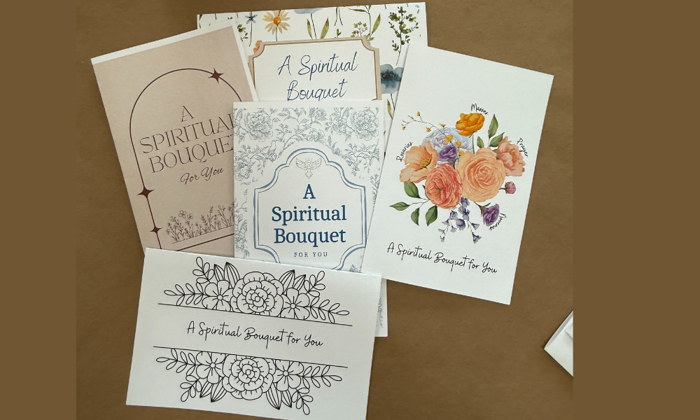 Spiritual bouquet cards were included with the flowers