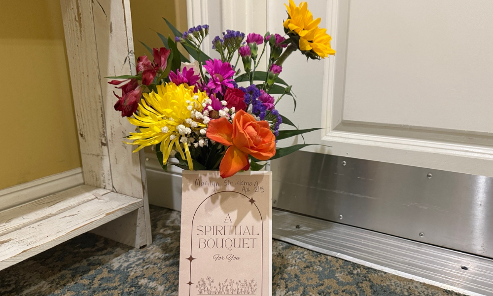 Bouquets of flowers accompanied by spiritual bouquet cards were delivered to homebound parishioners.