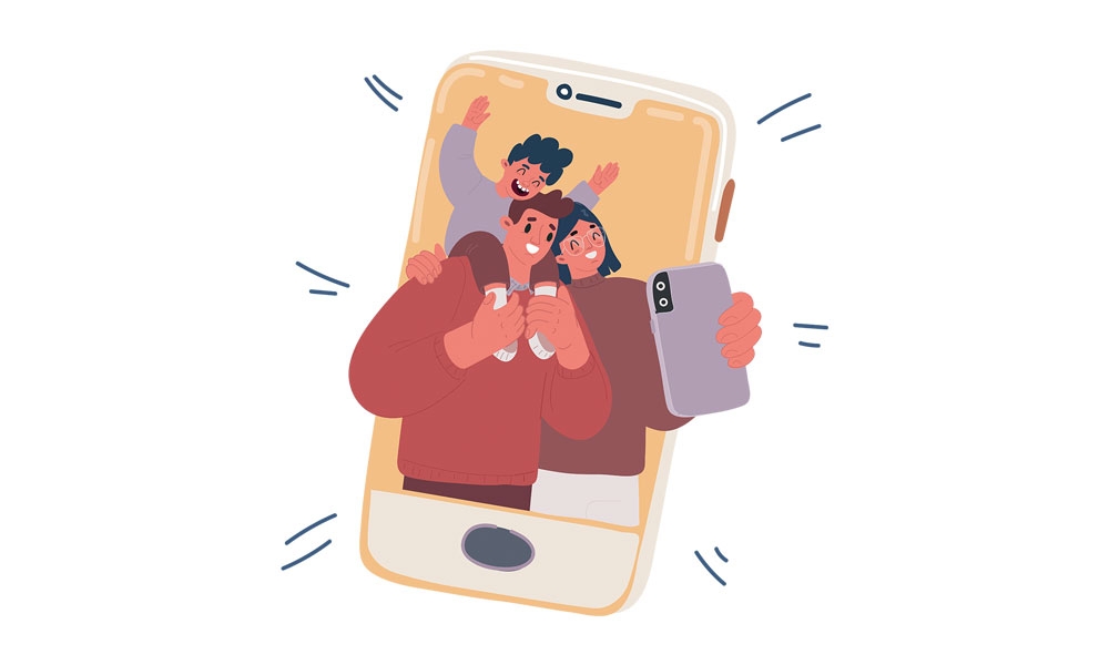 Illustrated image of a family taking a selfie