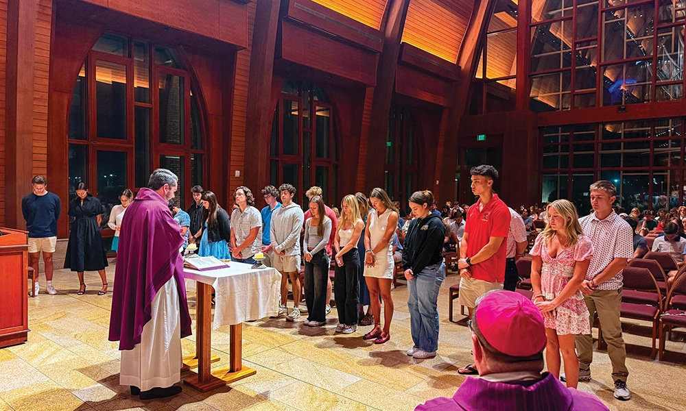 Students celebrated Mass at the University of Tampa, where those preparing for baptism at the Easter Vigil participated in the Second Scrutiny