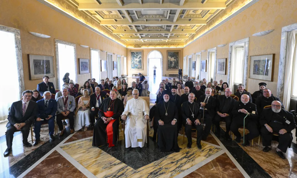 Pope Leo XIV meets with a U.S. ecumenical group led by Cardinal Joseph Tobin and Greek Orthodox Archbishop Elpidophoros of America on July 17, 2025, at the Vatican, encouraging them to “return to the roots of our faith” in their pilgrimage to Italy and Turkey.