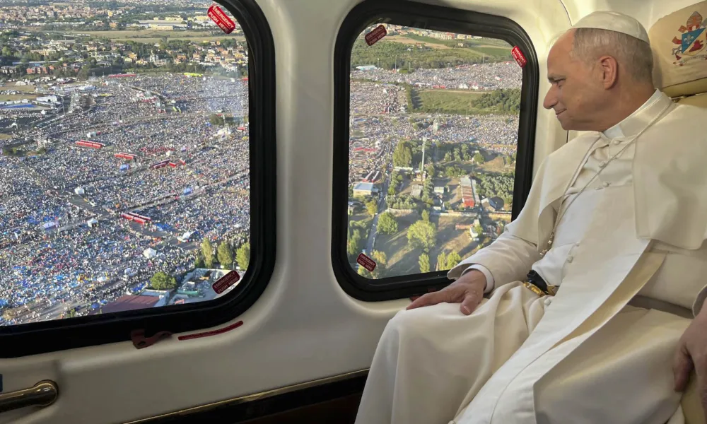 Pope Leo XIV approaches Tor Vergata in Rome on Saturday, Aug. 2, 2025. Credit: Vatican Media