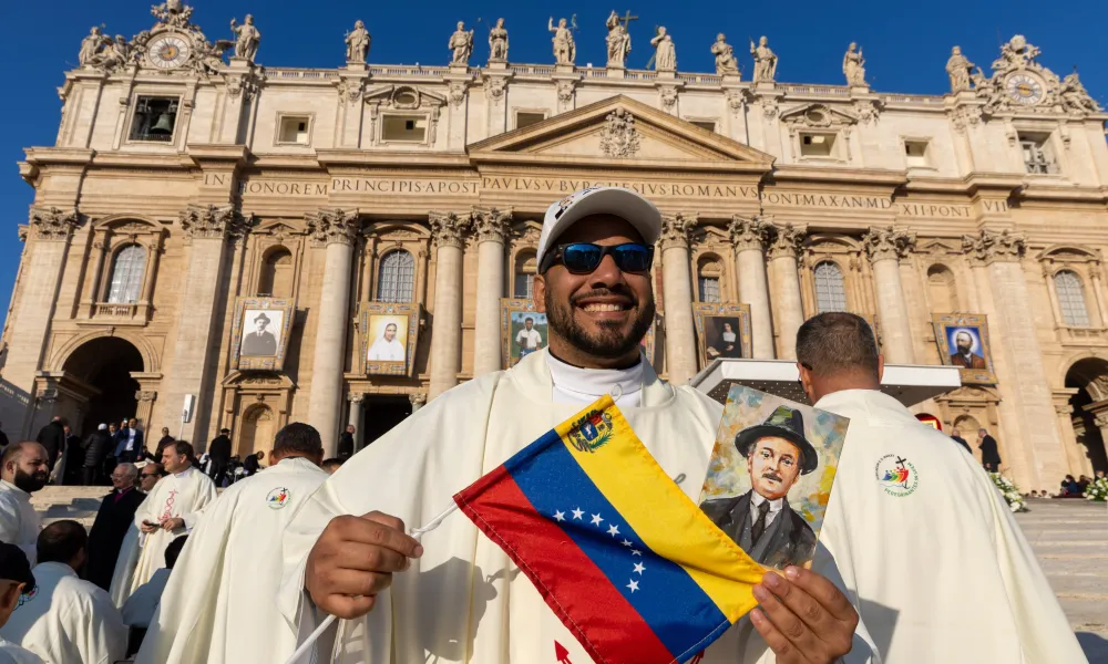 A Venezuelan priest who concelebrated the canonization Mass with Pope Leo XIV celebrates his country's first saints in St. Peter's Square on Oct. 19, 2025. Daniel Ibáñez/EWTN