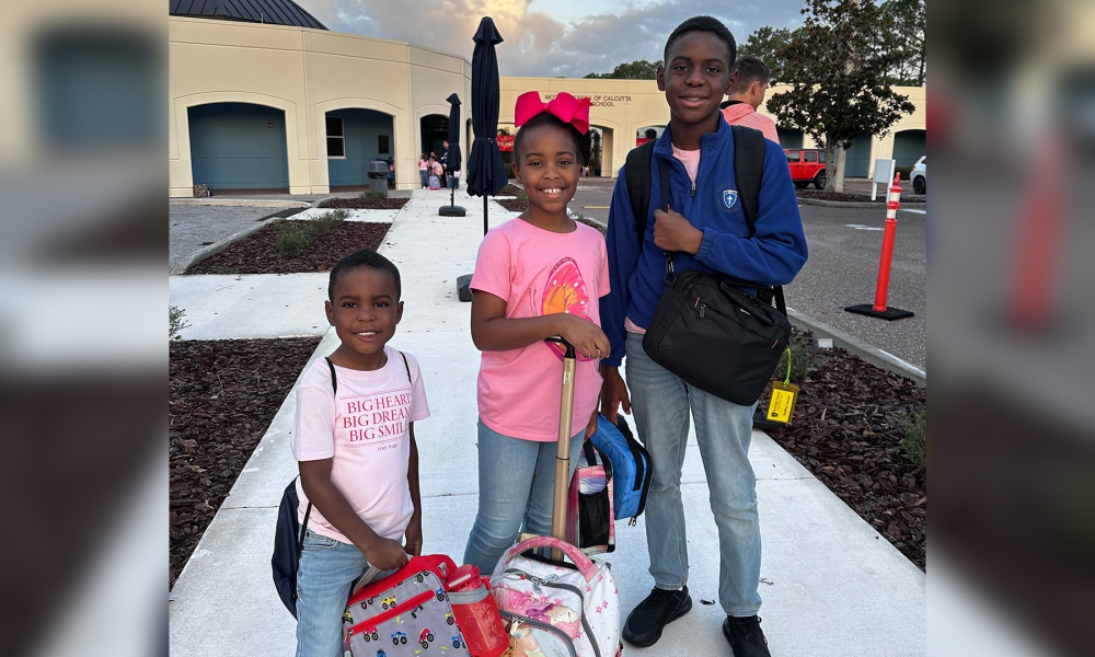 School children wearing pink.