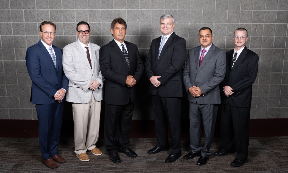 The six new deacons who will be ordained. From left to right: Joshua Keleske, Robert Miller, Sam Puleo, Arvin "Dixon" Braden, Henry Jerez, and Neil Kennedy.