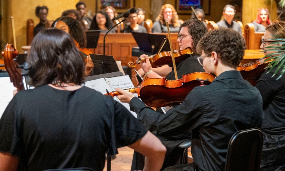 Saint Leo Strings perform during the October 8, 2025, concert at the Saint Leo Abbey Church.