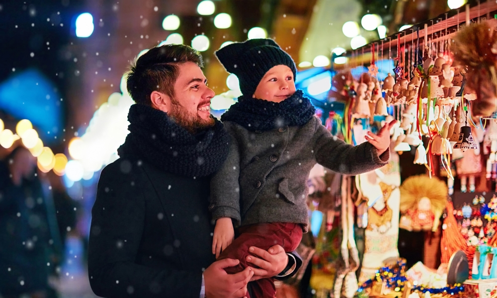 Father and Child Christmas Shopping