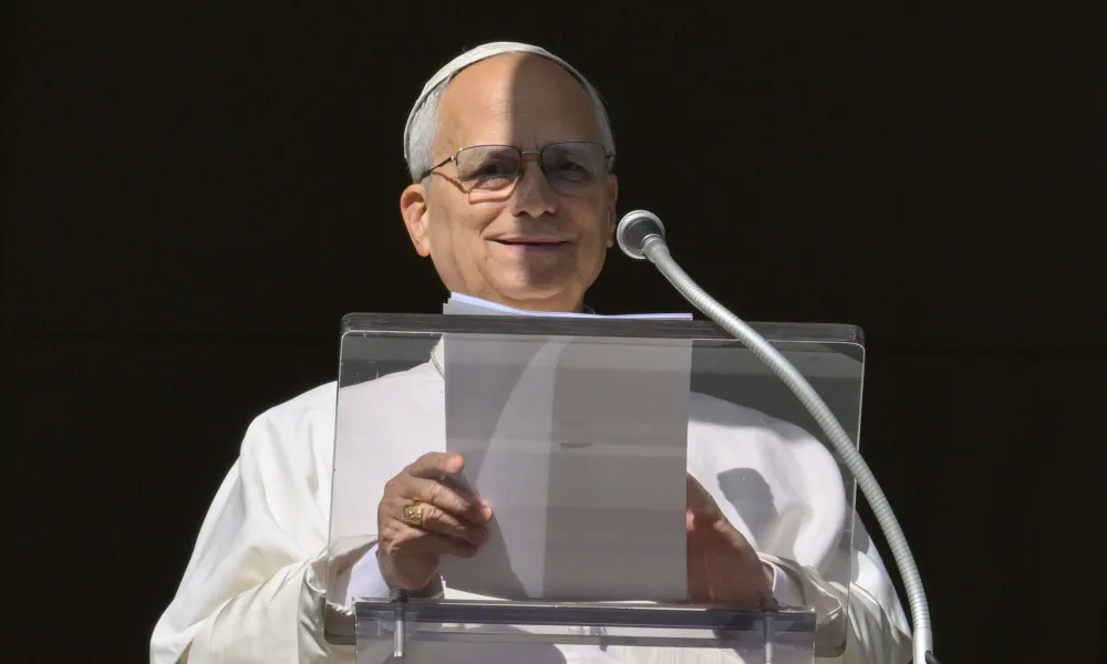 Pope Leo XIV prays the Angelus prayer on the solemnity of the Immaculate Conception on Dec. 8, 2025. Credit: Vatican Media