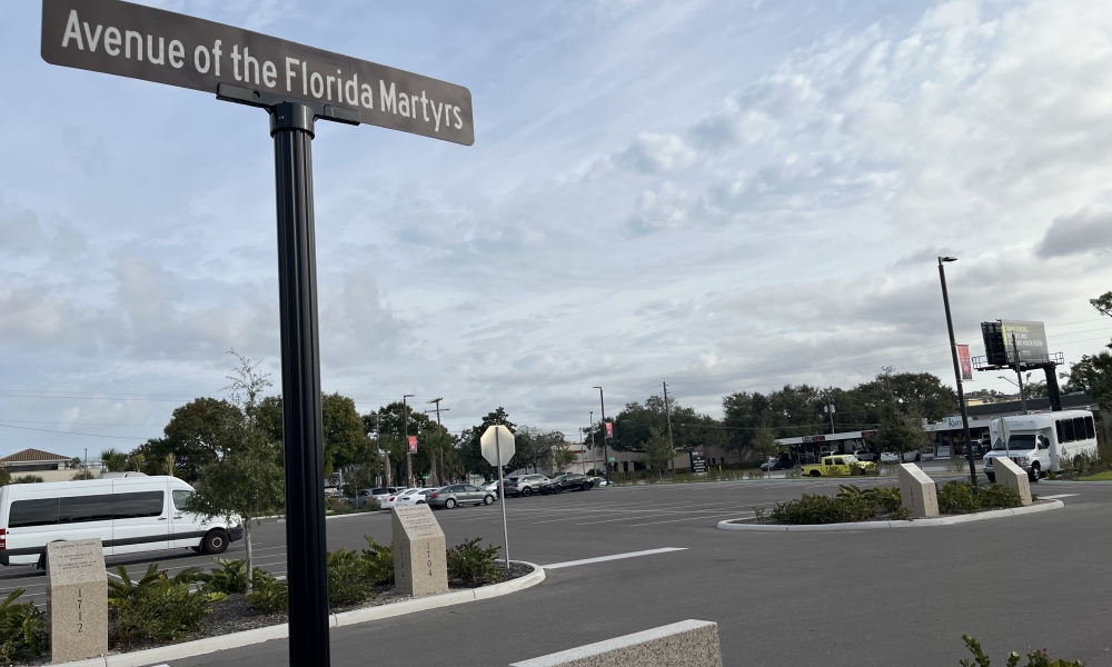 The new sign dedicating the entrance to the Florida Martyrs