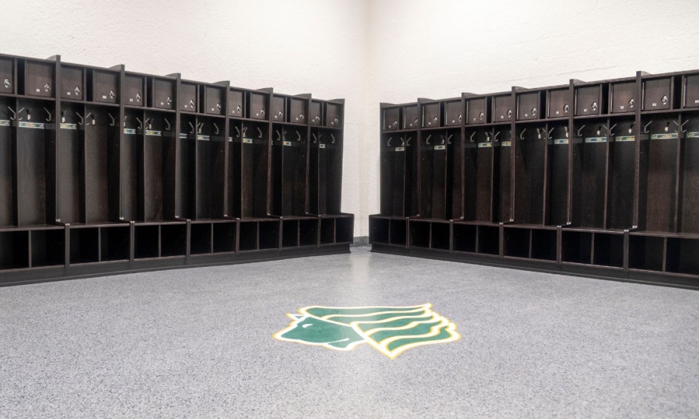 Interior of one of the new locker rooms at Saint Leo University.
