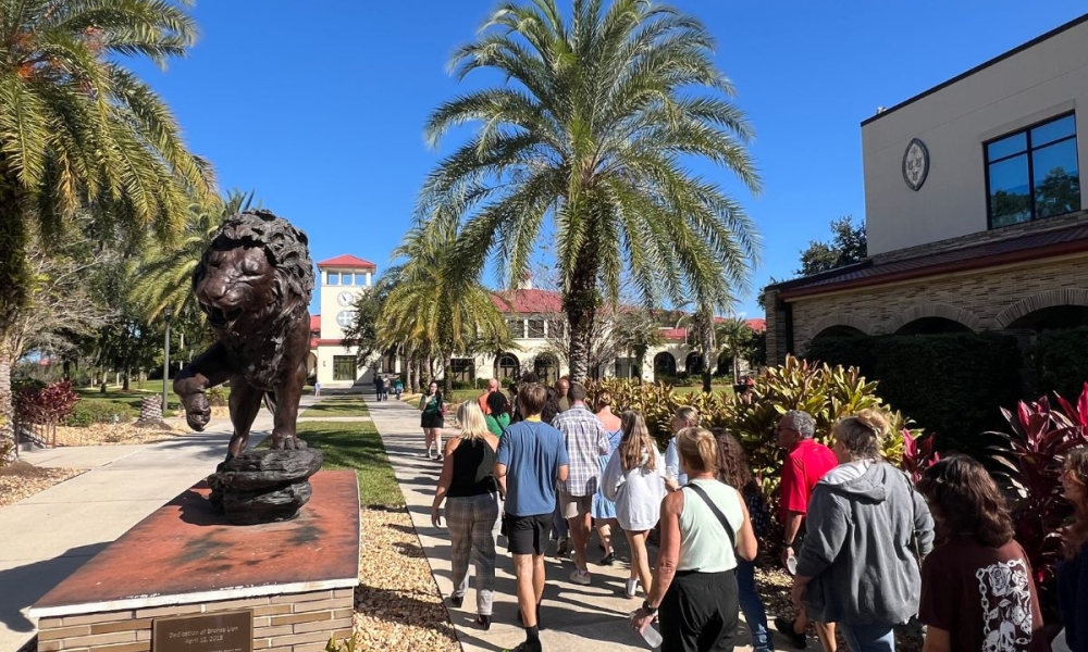 Prospective students and their families tour Saint Leo University.