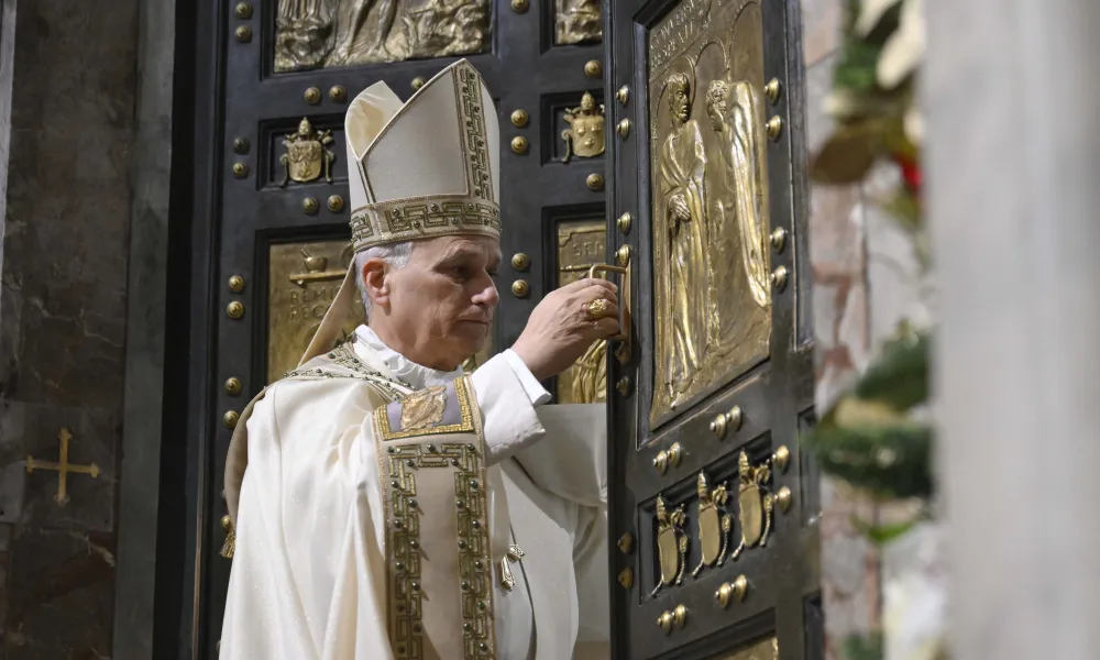 Pope Leo XIV closes the Holy Door of St. Peter’s Basilica, concluding the Jubilee of Hope, on Jan. 6, 2026. Credit: Vatican Media