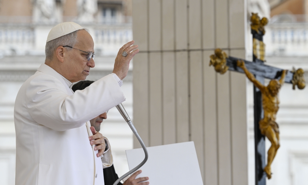 Pope Leo XIV blesses pilgrims gathered in St. Peter’s Square for his general audience on April 1, 2026. | Credit: Vatican Media