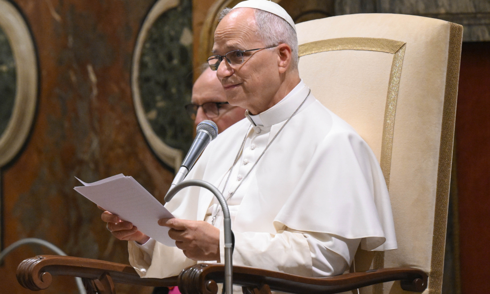 Pope Leo XIV addresses members of the International Institute of Administrative Sciences on Aug. 28, 2026, at the Vatican. | Credit: Vatican Media