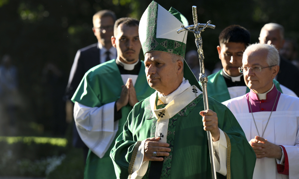 Pope Leo XIV processes in to the Mass for the World Day of Prayer for the Care of Creation on Sept. 1, 2026, in the Madonnina Garden of the Borgo Laudato Si’ within the pontifical gardens of Castel Gandolfo. | Credit: Vatican Media
