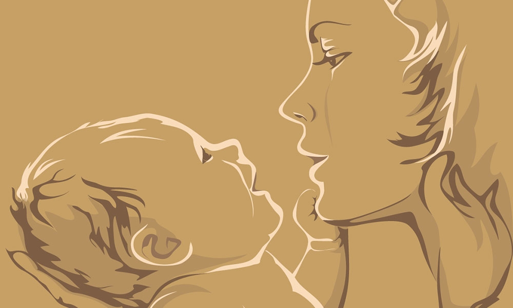 Illustration of mother holding baby