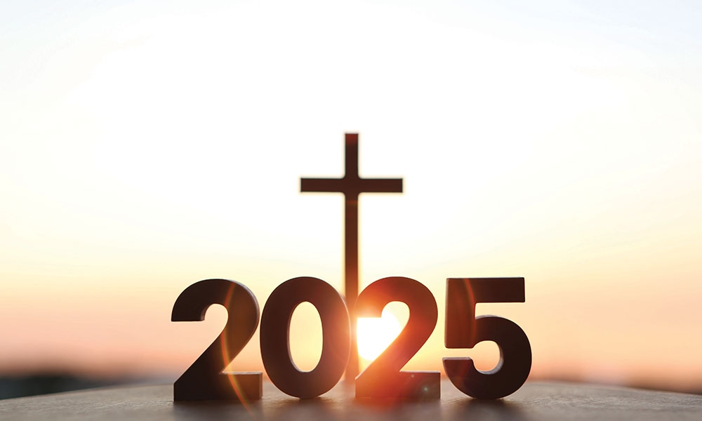 2025 with a cross above